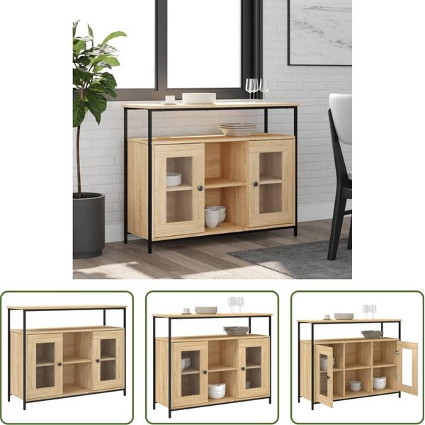 The Living Store Credenza Sonoma Rovere 100X35X80 Cm Materiale Legno-image