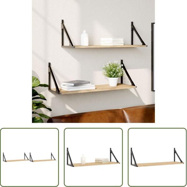 The Living Store Mensole Da Parete 2 Pezzi Rovere Sonoma 80X25X25,5 Cm Materiale In Legno-image