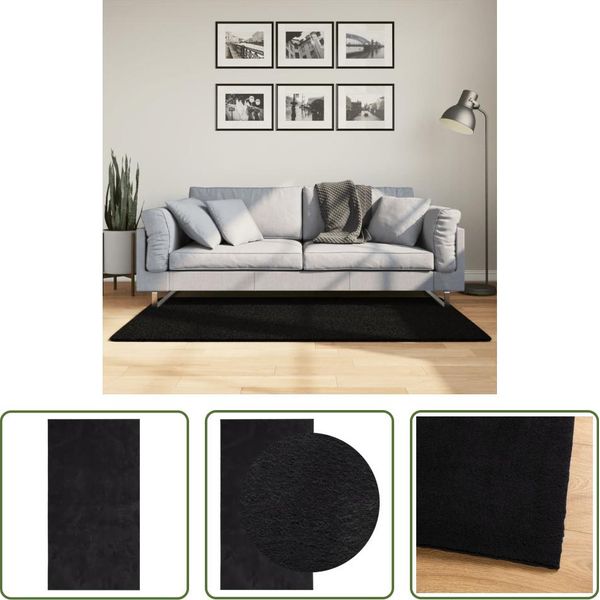 The Living Store Tappeto Huarte A Pelo Corto Morbido E Lavabile Nero 80X150 Cm-image