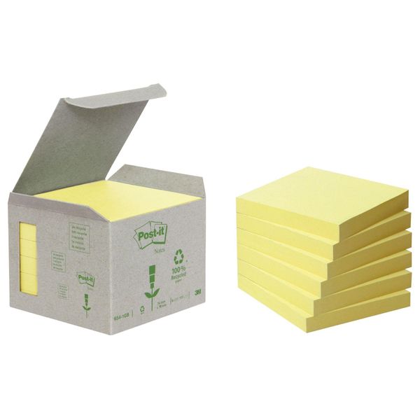 Post-It® 6541B Appunti Per Il Riciclo - 76 X 76 Mm, Giallo Pastello, 6 X 100 Fogli-image