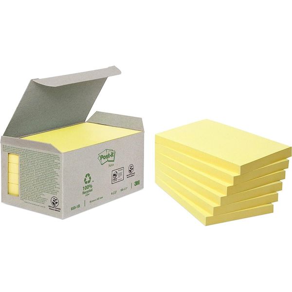 Post-It® 6551B Appunti Per Il Riciclo - 126 X 76 Mm, Giallo Pastello, 6 X 100 Fogli-image