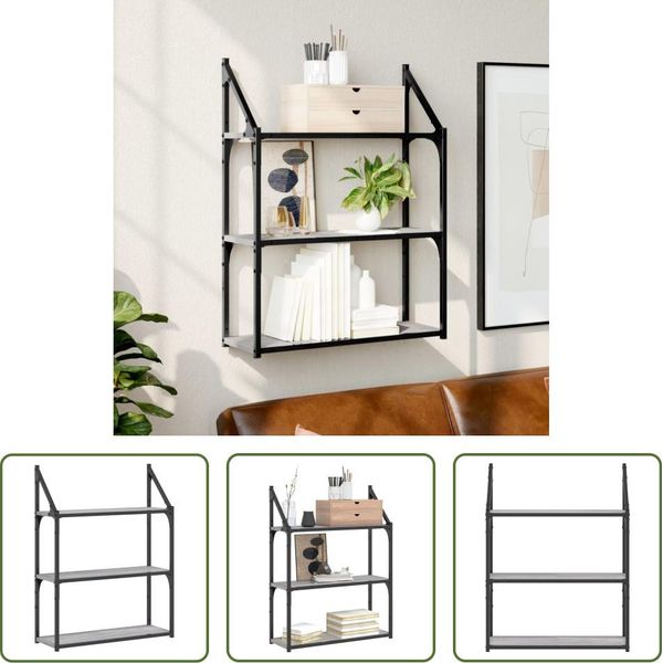 The Living Store Mensola A Muro 3 Scomparti Grey Sonoma 60X21X78,5 Cm Materiale A Base Di Legno-image