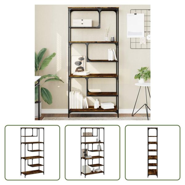 The Living Store Libreria In Rovere Fumé 81X36X176 Cm Materiale In Legno-image