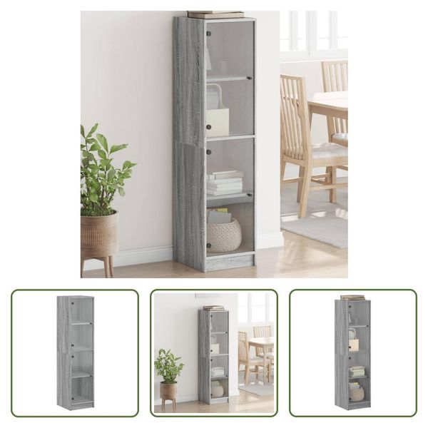 The Living Store Credenza Con Ante In Vetro Grey Sonoma 35X37X142 Cm-image