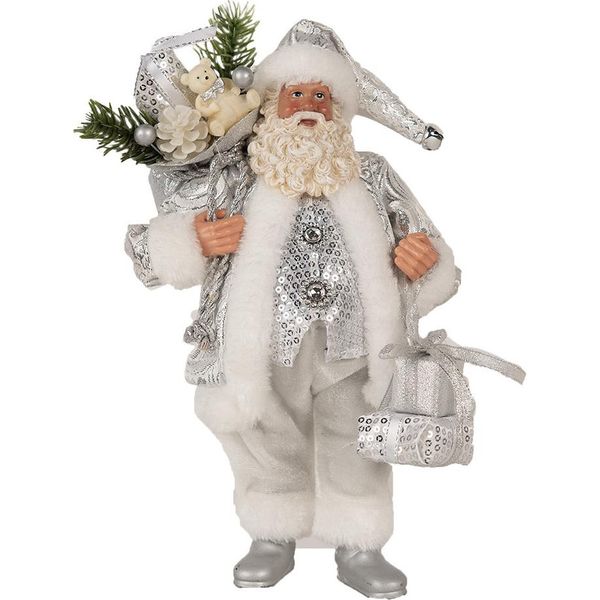 Clayre & Eef Decorazione Natalizia Figura Babbo Natale 27 Cm Plastica Argentata-image