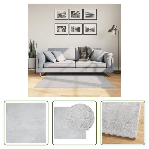 The Living Store Tappeto Huarte A Pelo Corto Morbido E Lavabile Grigio 120X120 Cm-image