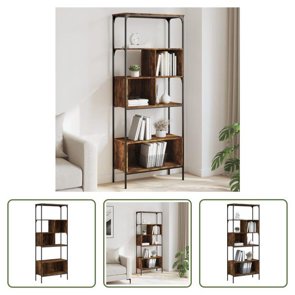 The Living Store Libreria 5 Ripiani Rovere Fumé 76X33X188,5 Cm Materiale Legno-image