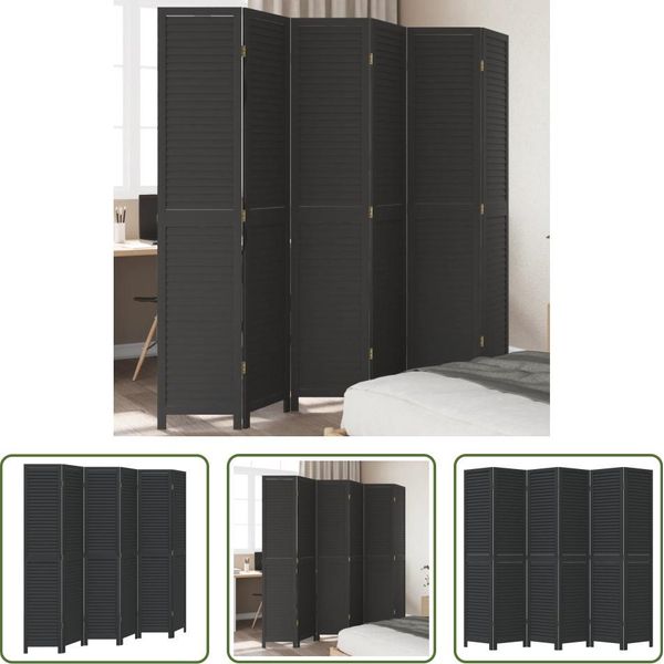 The Living Store Divisorio 6 Pezzi Nero In Legno Massello Di Paulownia-image