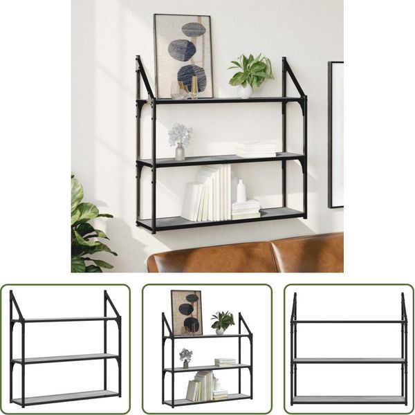 The Living Store Mensola A Muro 3 Scomparti Grey Sonoma 80X21X78,5 Cm Materiale A Base Di Legno-image