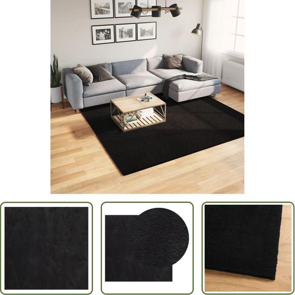 The Living Store Tappeto Huarte A Pelo Corto Morbido E Lavabile Nero 240X240 Cm-image