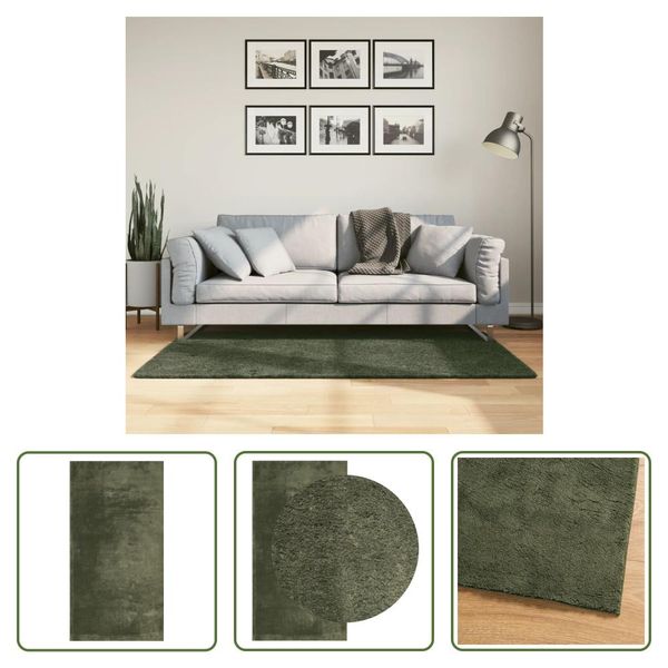 The Living Store Tappeto Huarte A Pelo Corto Morbido E Lavabile Verde Bosco 80X150 Cm-image