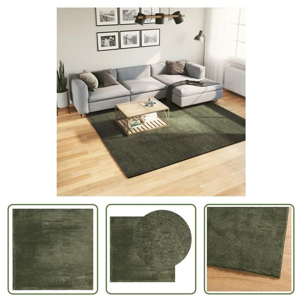 The Living Store Tappeto Huarte A Pelo Corto Morbido E Lavabile Verde Bosco 240X240 Cm-image
