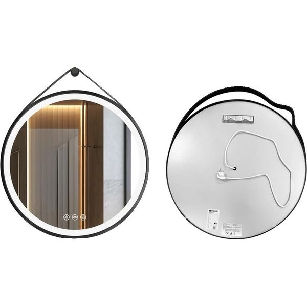 Luvodi Specchio Da Bagno Rotondo Illuminato, Illuminazione A Led, Funzione Antiappannamento, 70 Cm (28 Pollici), Alluminio-image