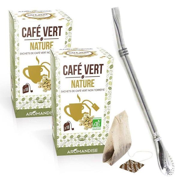 Caffè Verde Naturale 40 Bustine + Cannuccia In Acciaio Inox Con Filtro-image