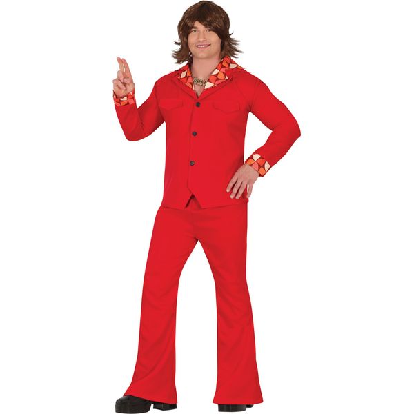 Disco Dancer 70S Retro Costume Carnival Vintage Party Style Outfit, Taglia: 48 - 50 (M) Colore: Rosso-image
