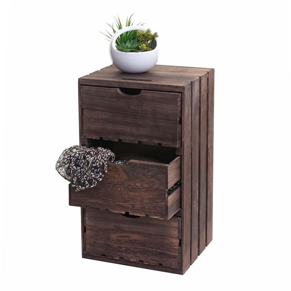 Kommode MCW-C62, Schubladenkommode Holzkiste, Shabby-Look Vintage 3 Schubladen 53X32X26Cm ~ Braun-image
