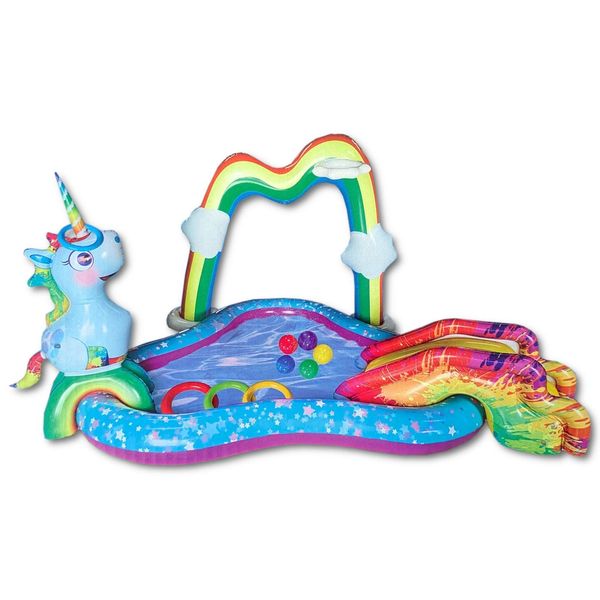 Happy People 77462 - Playcenter - Einhorn Mit Rutsche (254X198X145Cm) Planschbecken Pool-image