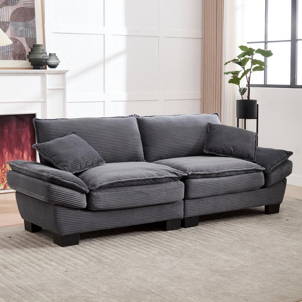 Lvhom Divano Doppio Con Cuscini, Divano A 2 Posti Con Sedute Profonde, Divano Imbottito Poltrona Chaise Longue Lounge Sofa, Per Soggiorno, Grigio Scuro-image