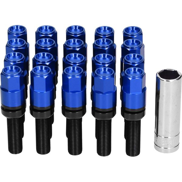 20 Pezzi Bullone Capocorda Esteso M14X1,5 Acciaio 28 Mm/1,1 Pollici Filettatura Con Manicotto Universale Per Carblue-image