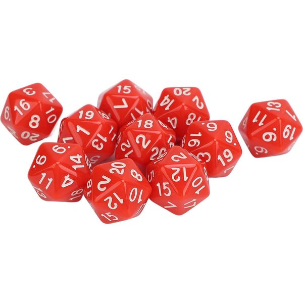 Set Di Dadi Poliedrici 10Pcs In Plastica Leggero 20 Lati Per Giochi Di Ruolo Da Tavolo Rosso-image