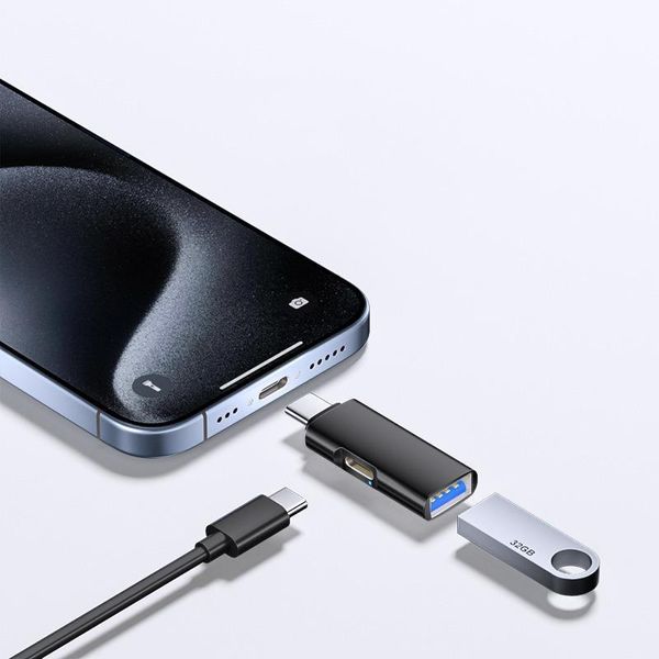 Inf Adattatore Otg Da TYPE-C A Usb 3.0 + Tc Charging, Design Ovale - Trasferimento Dati Ad Alta Velocità E Ricarica Rapida Pd Nero-image