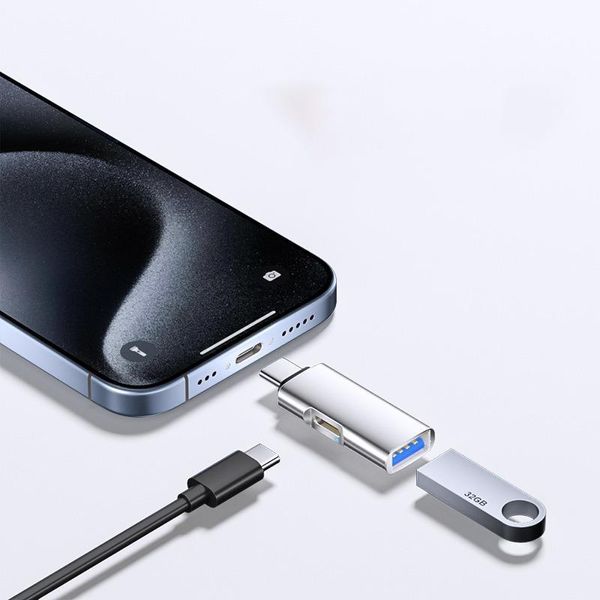 Inf Adattatore Otg Da TYPE-C A Usb 3.0 + Tc Charging, Design Ovale - Trasferimento Dati Ad Alta Velocità E Ricarica Rapida Pd D'argento-image