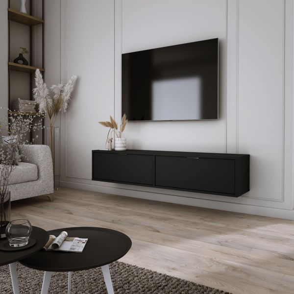Mobile Tv 140 Cm A Parete Nero Aura - Minimalista E Moderno-image