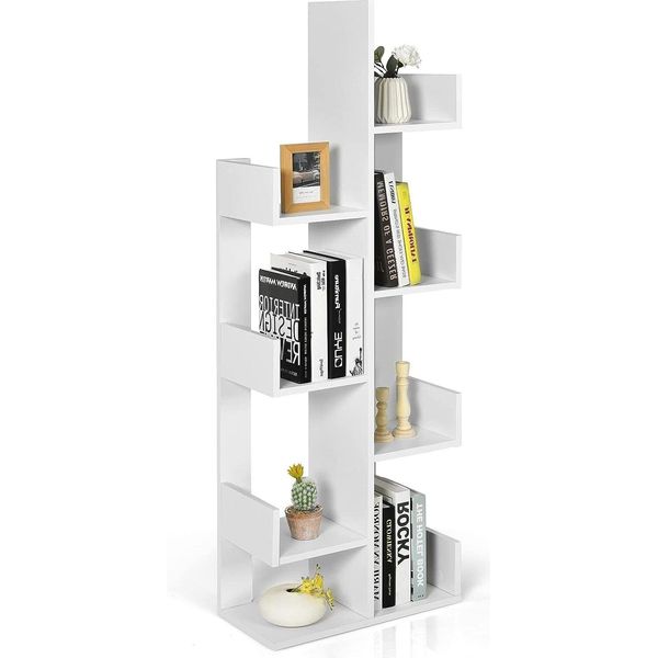 Costway Libreria A Forma Di Albero, Scaffale In Piedi Con 8 Scomparti, Mensola, Scaffale Portaoggetti Per Soggiorno, Camera Da Letto, Ufficio, 50 X 25 X 145 Cm (Bianco)-image
