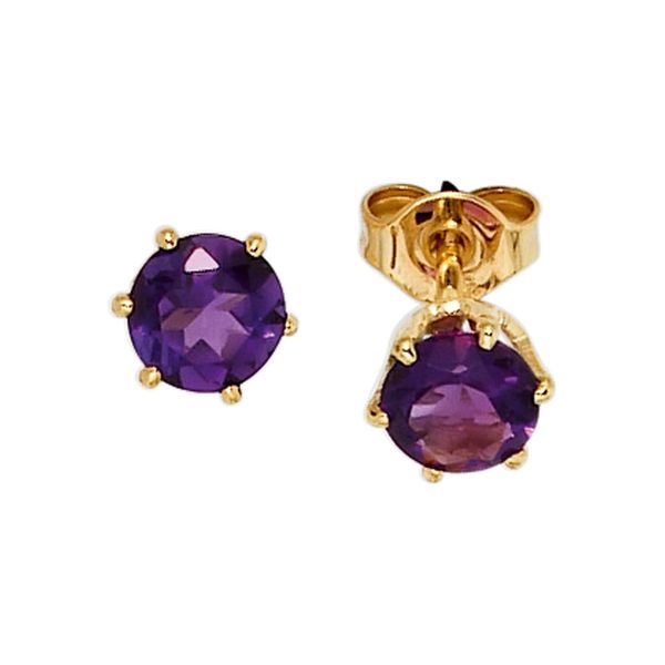 Paar Ohrstecker Jobo, Gelb (Gelbgold 585), Ohrringe, Damen, 5,3Mm, Gelbgold 585, Rund 585 Gold Mit Amethyst-image