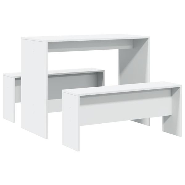 Syfax™ Set Tavolo Da Pranzo Con Panche 3 Pz Bianco In Truciolato-image