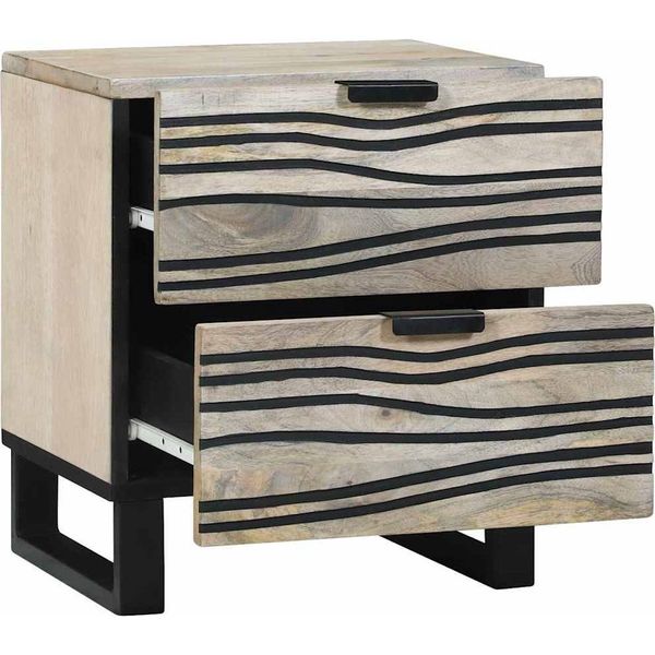 Vidaxl Comodino Bianco E Nero 40 X 33 X 46 Cm In Legno Massiccio Di Mango-image