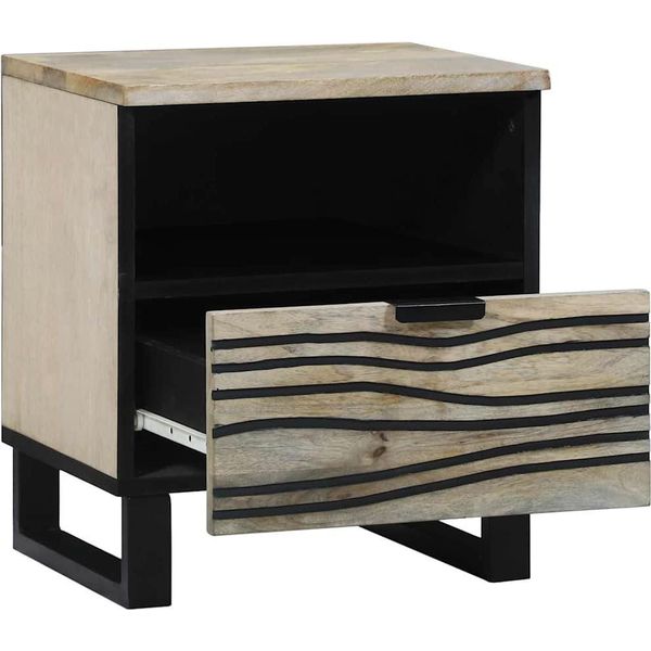 Vidaxl Comodino Bianco E Nero 40 X 33 X 46 Cm In Legno Massiccio Di Mango-image