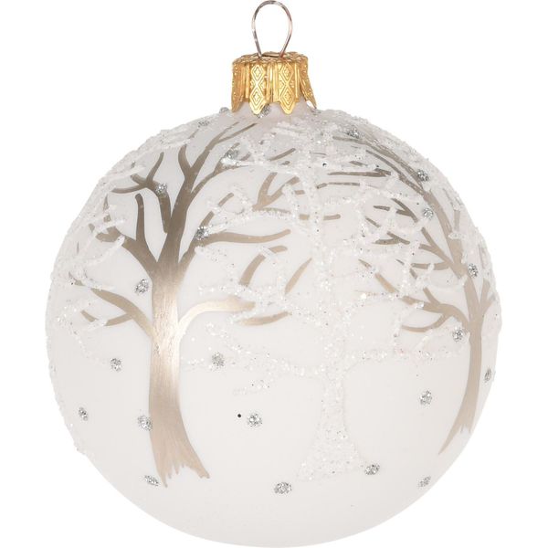 Palla Di Natale In Vetro Con Albero Caduto, Bianca (8 Cm)-image