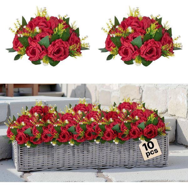 Vevor Fiori Artificiali, 10 Pezzi, 240 X 240 X 120 Mm, Palline Di Fiori Artificiali, Composizioni Di Fiori Artificiali, Bouquet Di Rose Di Seta Per Centrotavola Di Matrimonio, Decorazioni Da Tavola A Casa, Feste-image