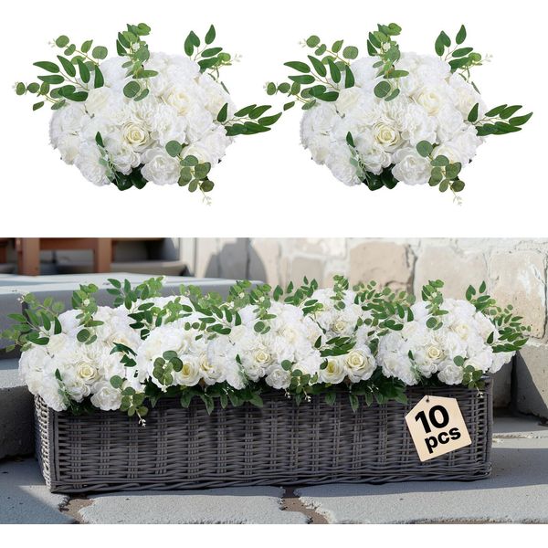 Vevor Fiori Artificiali, 10 Pezzi, Diametro 450 Mm, Rose Bianche, Palline Di Fiori, Bouquet Di Composizioni Floreali Artificiali Per Centrotavola Di Matrimonio, Decorazioni Da Tavola Per La Casa-image