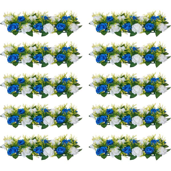 Vevor Fiori Artificiali, 10 Pezzi, 500X220X120 Mm, Palline Di Fiori, Decorazione Della Tavola Per Matrimoni, Composizioni Di Rose Artificiali Per Centrotavola Di Matrimonio, Decorazione Della Casa, Rose Blu E Bianche-image