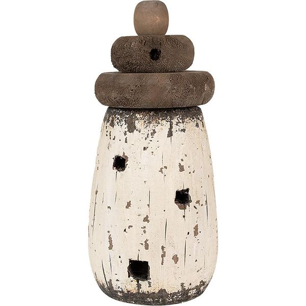 Figura Decorativa Clayre & Eef Faro Ø 11X23 Cm Legno Bianco Marrone-image