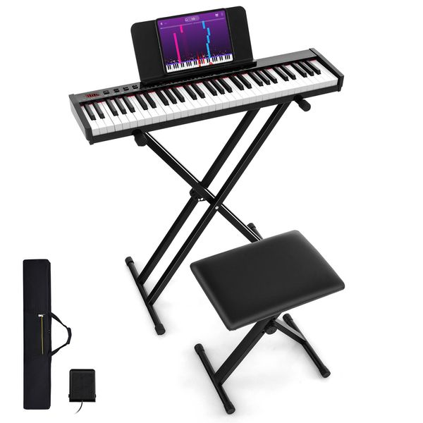 Costway 61 Tastiere Di Pianoforte Elettrico, Tastiera Digitale Con Supporto E Sgabello, Bluetooth Midi, Set Di Pianoforte Digitale Elettronico-image