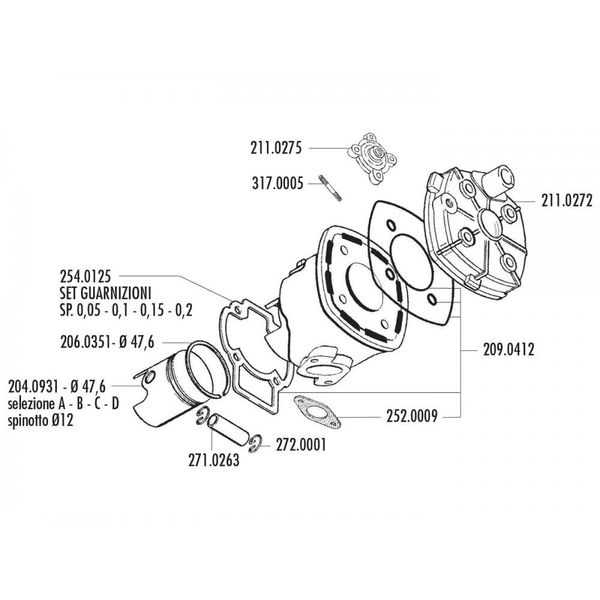 Set Pistoni Polini 70Cc 47,6Mm, Spinotto 12Mm (D) Per Piaggio, Minarelli-image