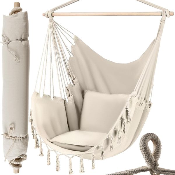 Sedia Sospesa Amaca 97X130Cm Amaca Per Interni Esterni Fino A 120 Kg 20937, Colore:Beige-Beige-image