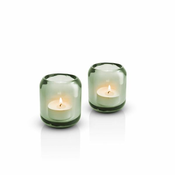 Eva Solo Portacandele In Vetro Leaf Green, Set Di 2, Portacandele, Portacandele, Lanterna, Vetro Resistente Ai Raggi Uv, Verde, H 8 Cm, 571380-image