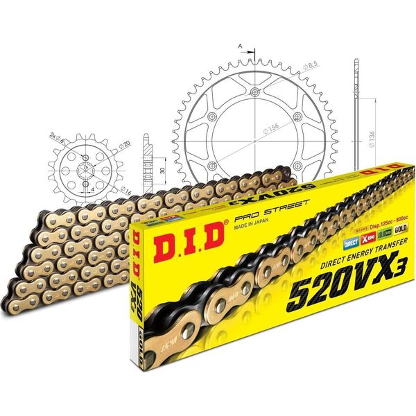Did Kit Stahl Husqvarna WRE125 95-98 13-50-114 DID520VX3(G&B) Niet-image