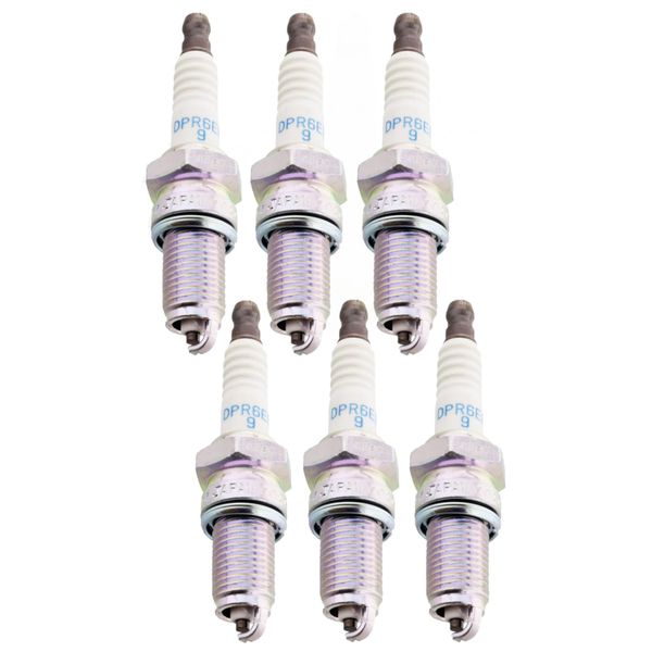 Set Di Candele Di Accensione Ngk 6X DPR6EB-9 Con Soppressione Delle Interferenze, Filettatura Lunga 19,0 Mm Ø 12,0 Mm Esagono 18,0 Mm, Distanza Tra Gli Elettrodi 0,90 Mm, Potere Calorifico 6, Dado Di Collegamento Sae Fisso, 3108-image