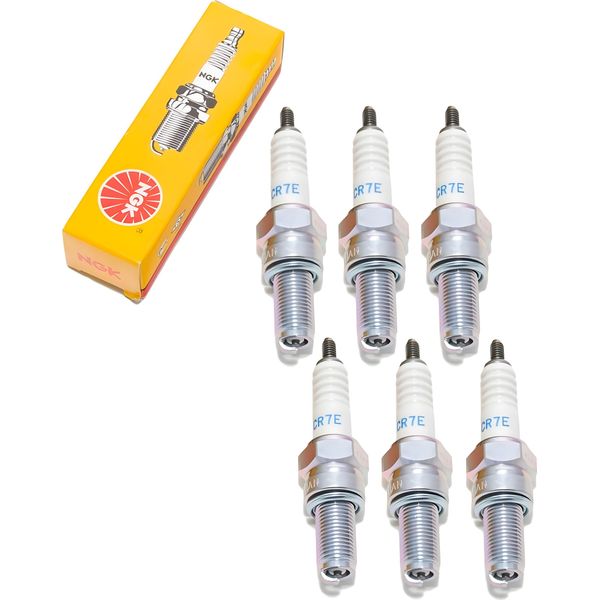Set Di Candele Ngk 6X CR7E Con Soppressione Delle Interferenze, Filettatura Lunga 19,0 Mm Ø 10,0 Mm Esagono 16,0 Mm, Distanza Tra Gli Elettrodi 0,75 Mm, Potere Calorifico 7, 4509 / 4578 / 7513-image