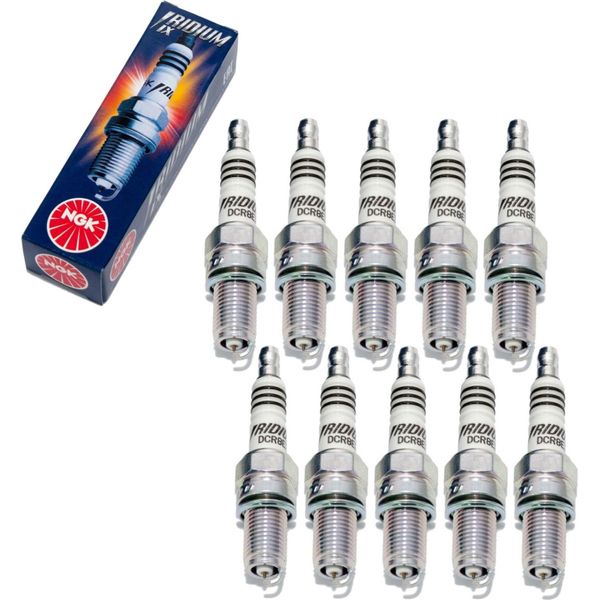 Set Di Candele Ngk 10X DCR8EIX Candela All'iridio Con Soppressione Delle Interferenze, Filettatura Lunga 19,0 Mm Ø 12,0 Mm Esagono 16,0 Mm, Distanza Tra Gli Elettrodi 0,75 Mm, Potere Calorifico 8, 3606-image