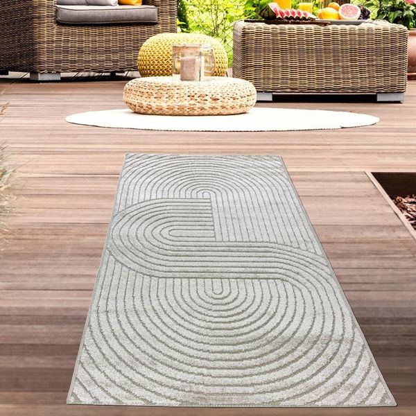 Tappeto Moderno Per Esterni Resistente Alle Intemperie Per Terrazze E Balconi In Stile BohéMien Di Alta Qualità E Di Facile Manutenzione Beige Dimensioni - 80 X 250 Cm-image