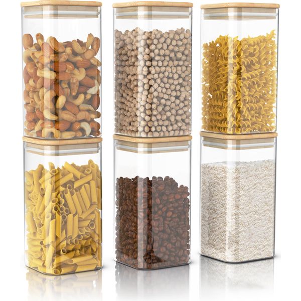 Arendo Barattoli Per La Conservazione, Set Di Barattoli In Vetro 6X 1,2 Litri In Vetro Borosilicato Con Coperchio In Bambù, Ermetici, Set Di 6, Resistenti Al Calore, Ecologici, Durevoli, Adatti Al Microonde-image