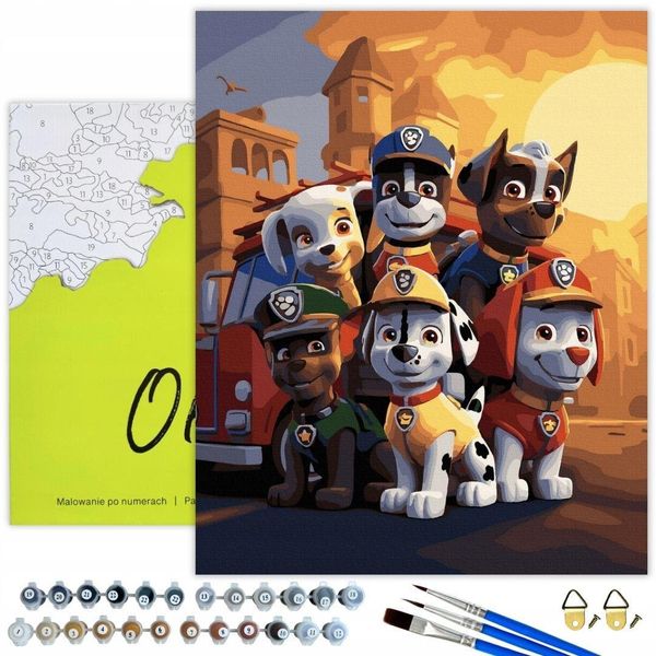 Oh Art! Pittura Con I Numeri Per Bambini - Cani Vigili Del Fuoco 50X40 Cm Con Cornice Per Bambini E Adulti, Inclusi Pennelli, Colori Acrilici E Accessori (27 Colori)-image