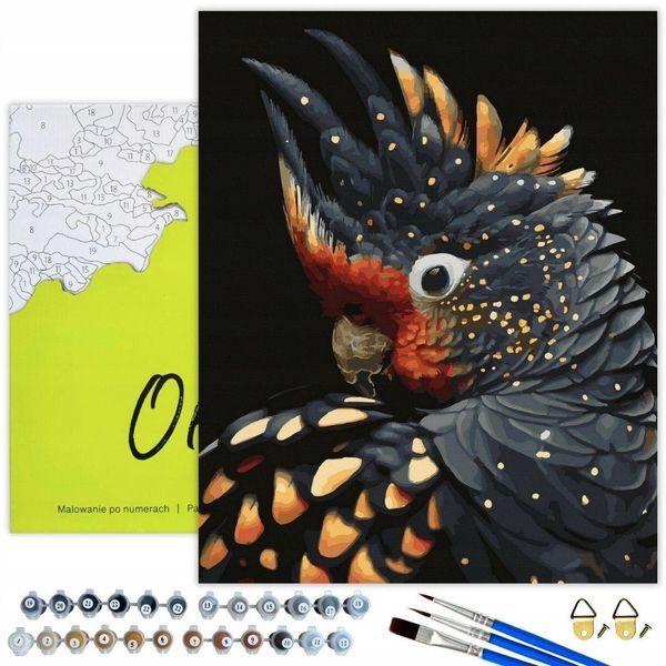 Oh Art! Quadro "Paint By Numbers"" Animali - Pappagallo 50X40 Cm Tela Nera Con Vernice Dorata, Cornice, Colori Acrilici, Set Di Pennelli, Adulti E Bambini"-image