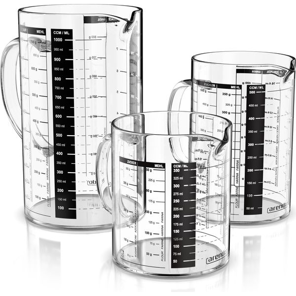 Set Di Caraffe Dosatrici In Vetro Arendo, 350Ml, 500Ml E 1000Ml, Borosilicato, Beccuccio E Manico, Vetro, 0,35 L / 0,5 L / 1 L, Contenitore Da Cucina Per Farina, Zucchero, Spezie, Dolci, Adatto Al Microonde-image